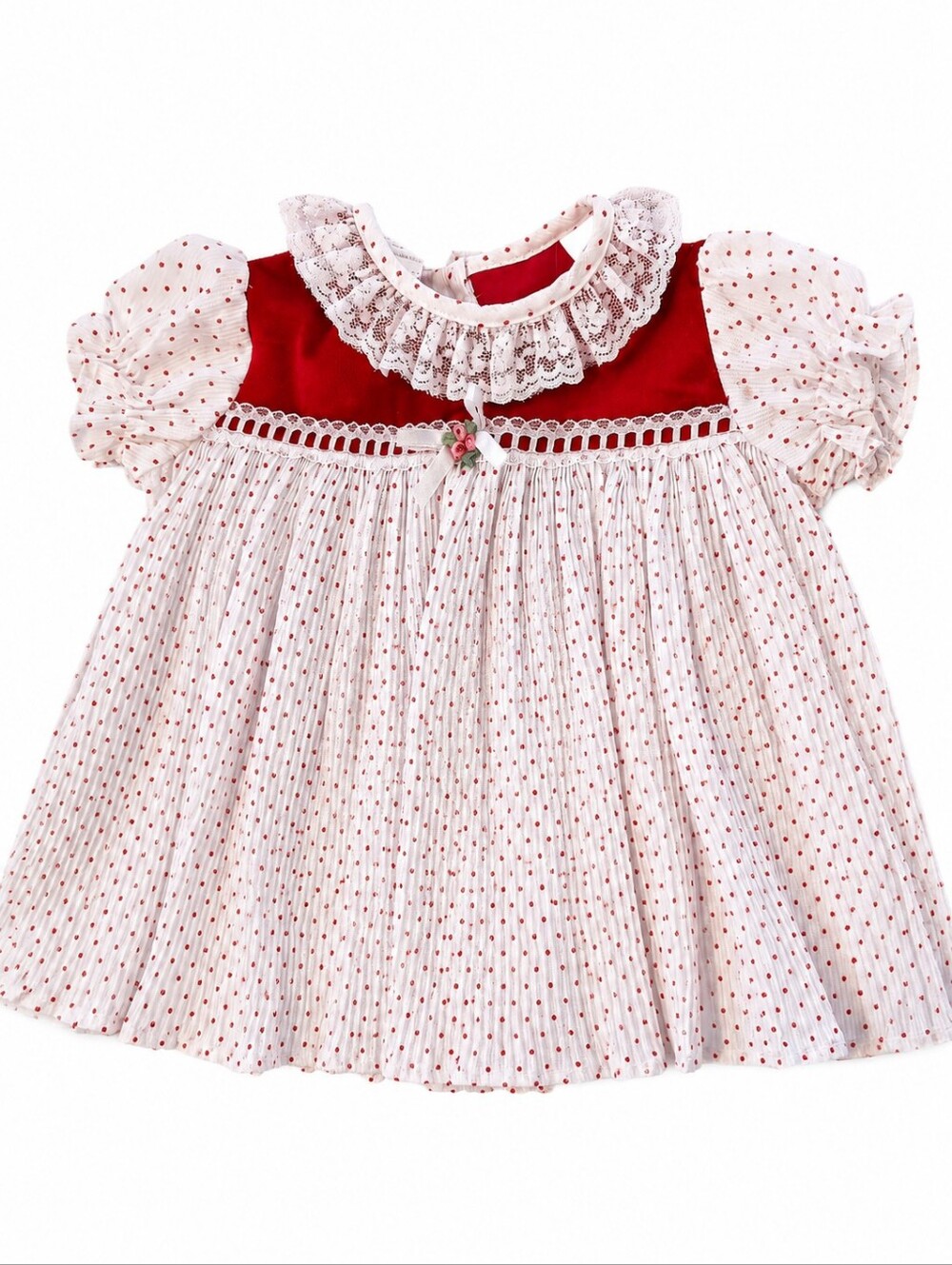 Vintage Roanna Toddler Christmas Dress Red Velour Lace Polka Dot Holiday 18M